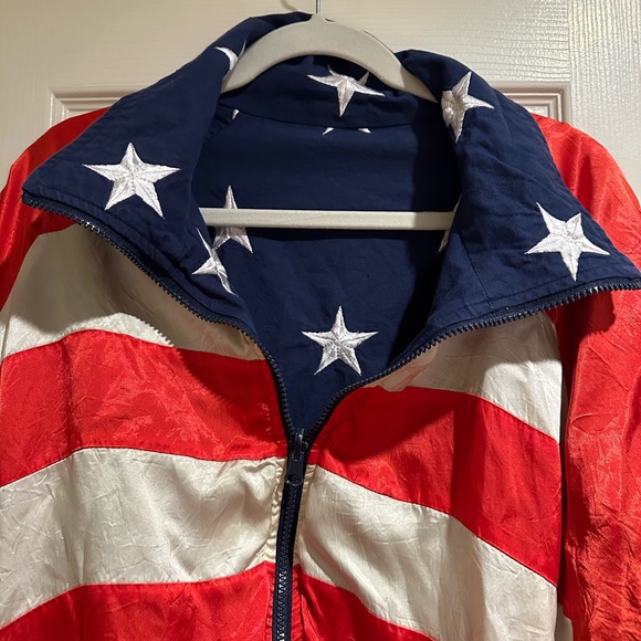 Vintage Reversible American Flag Zip Up Bomber Jacket Lew Magram NY Men’s L - Picture 7 of 11